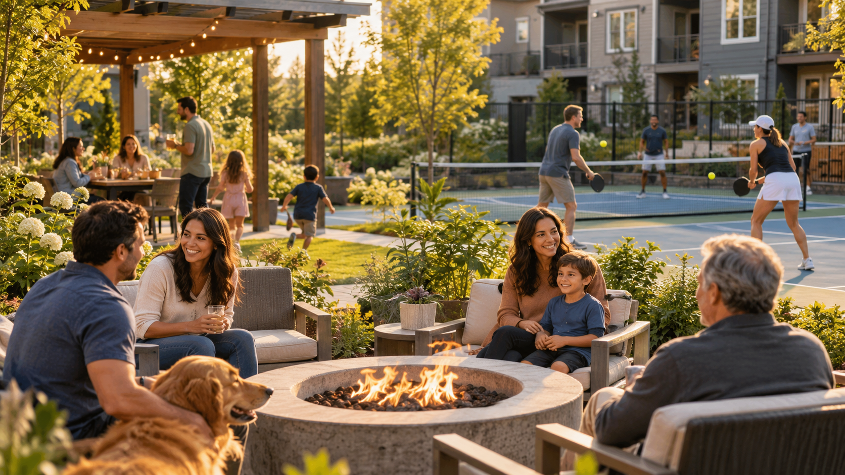 Concept imagery: Residents enjoying an active landscaped courtyard with gathering space.